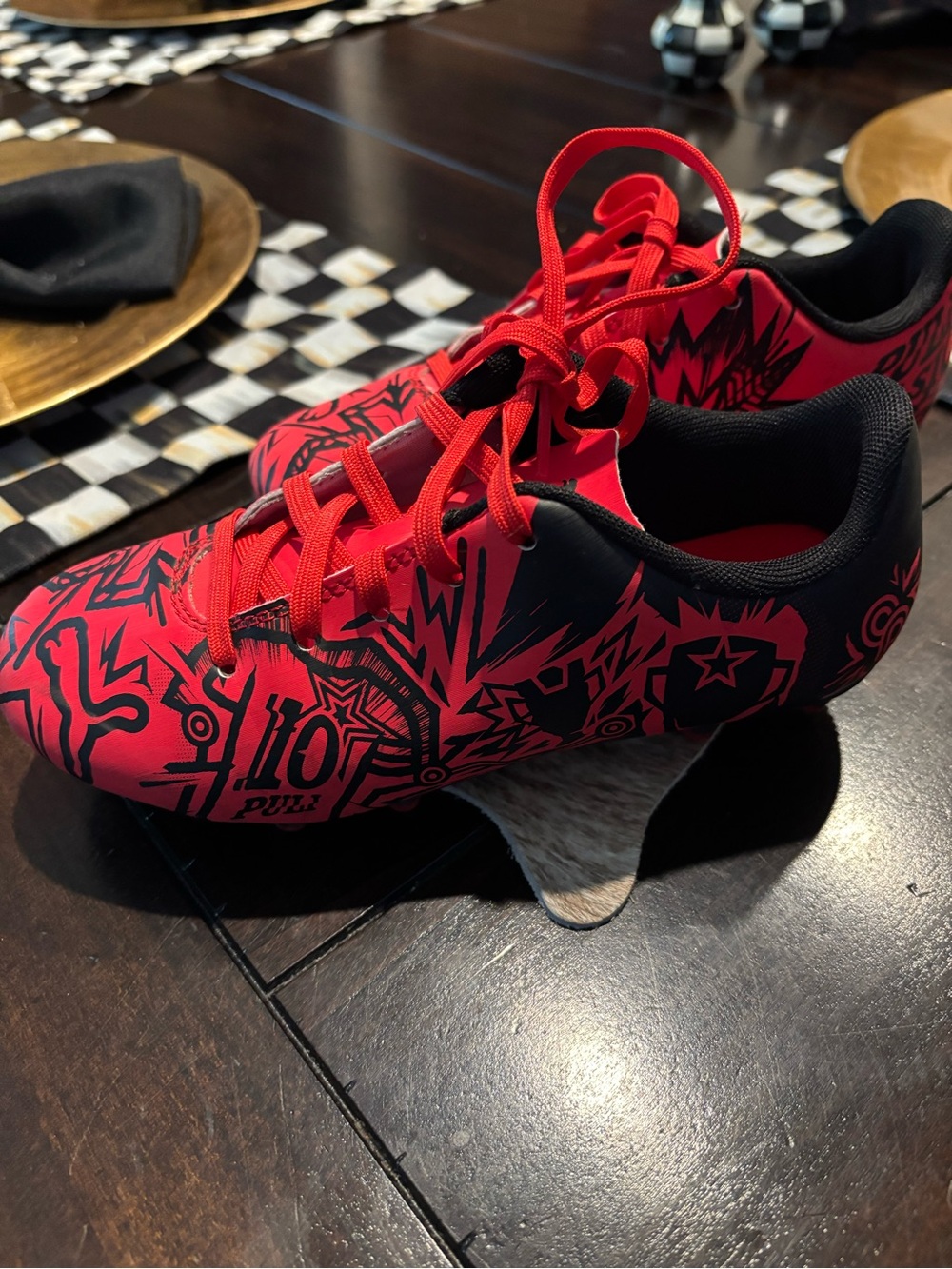 Puma Red and Black Graphic Kids Soccer Cleats